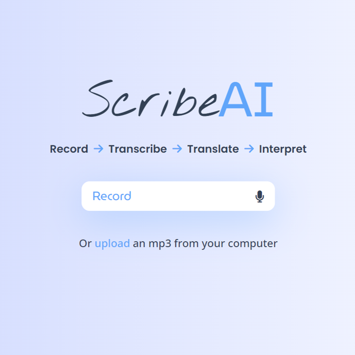 ScribeAI website landing page in square format